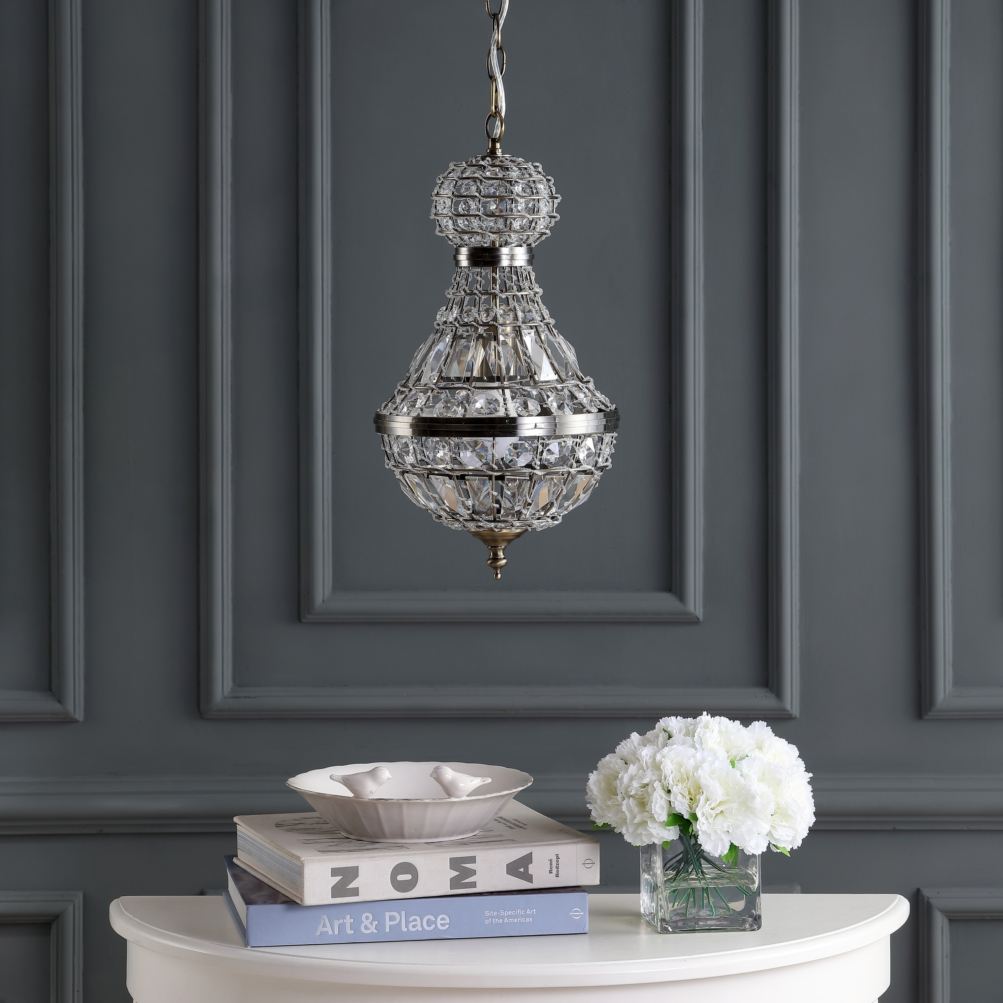 Regina 10" Crystal/Metal Empire LED Chandelier, Antique Brass by JONATHAN  Y - Chandeliers For Bedrooms by Overstock.com