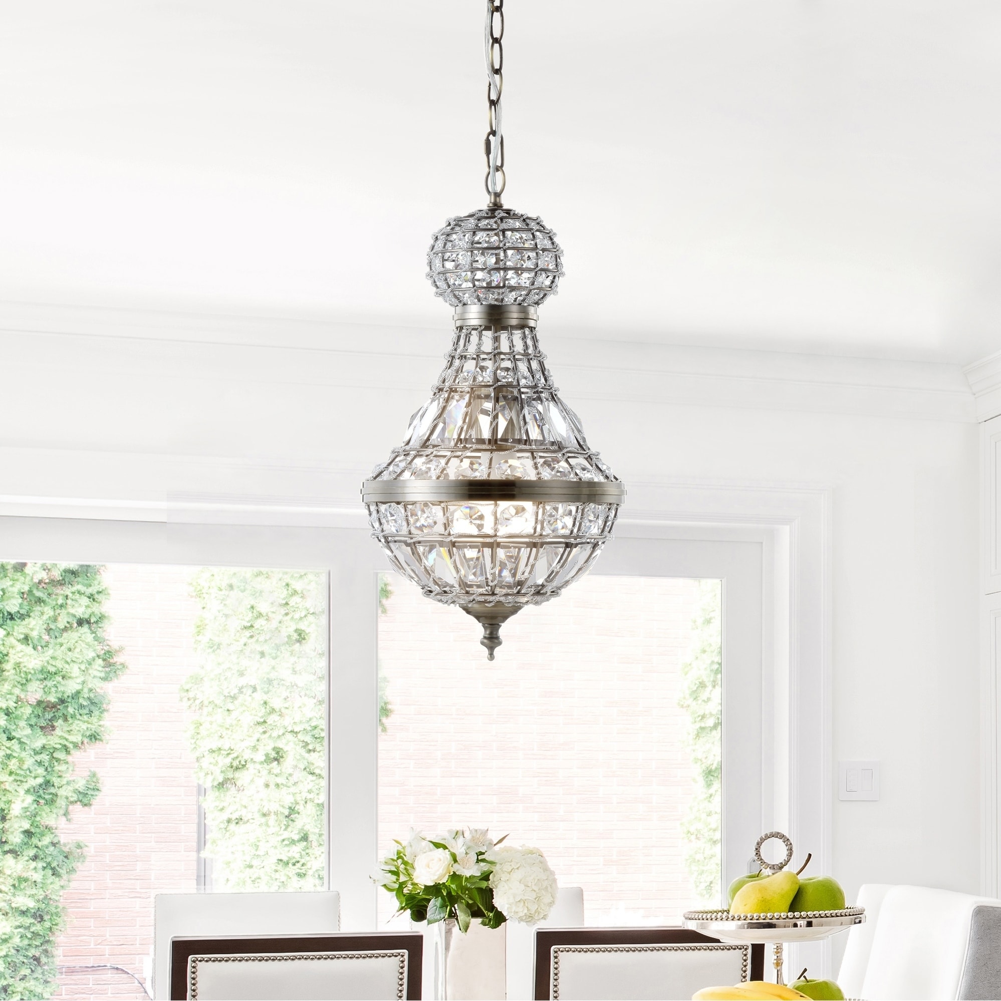 Regina 12" Crystal/Metal Empire LED Chandelier, Antique Brass by JONATHAN  Y - Chandeliers For Bedrooms by Overstock.com