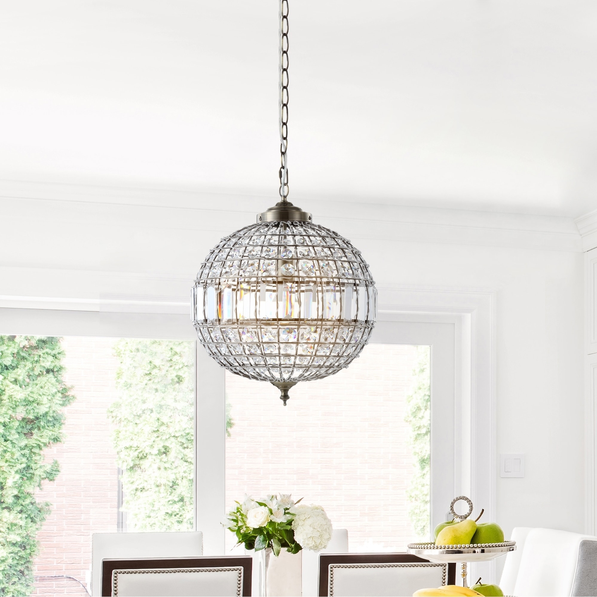 Georgina 16" Crystal/Metal LED Chandelier Pendant, Antique Brass by JONATHAN  Y - Chandeliers For Bedrooms by Overstock.com