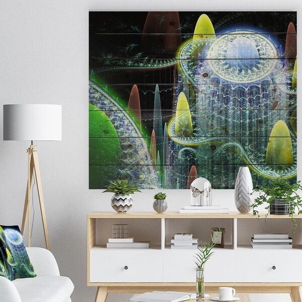 Designart 'World of Infinite Fractal Universe' Abstract Print on Natural Pine Wood - Multi-color