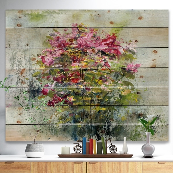 Designart 'Bouquets Of Roses Painting Art' Floral Print on Natural Pine Wood - Green