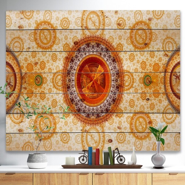 Designart 'Yellow Psychedelic Relaxing Art' Abstract Print on Natural Pine Wood - Multi-color