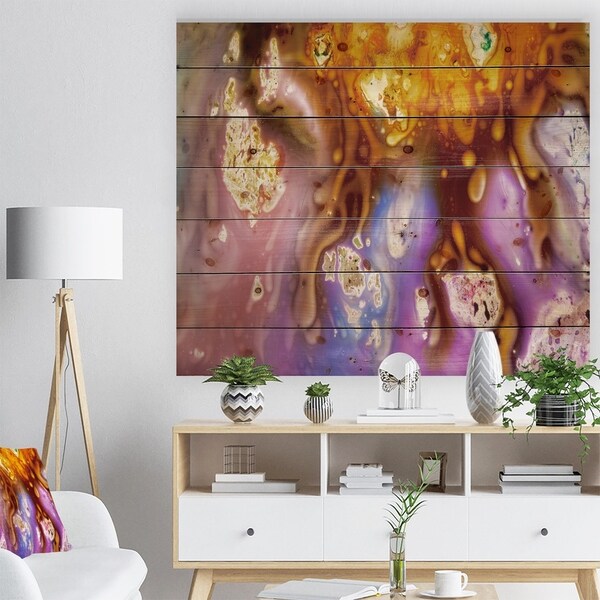 Designart 'Colorful Precious Patterns' Abstract Print on Natural Pine Wood - Multi-color