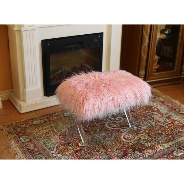 Pink fur online footstool