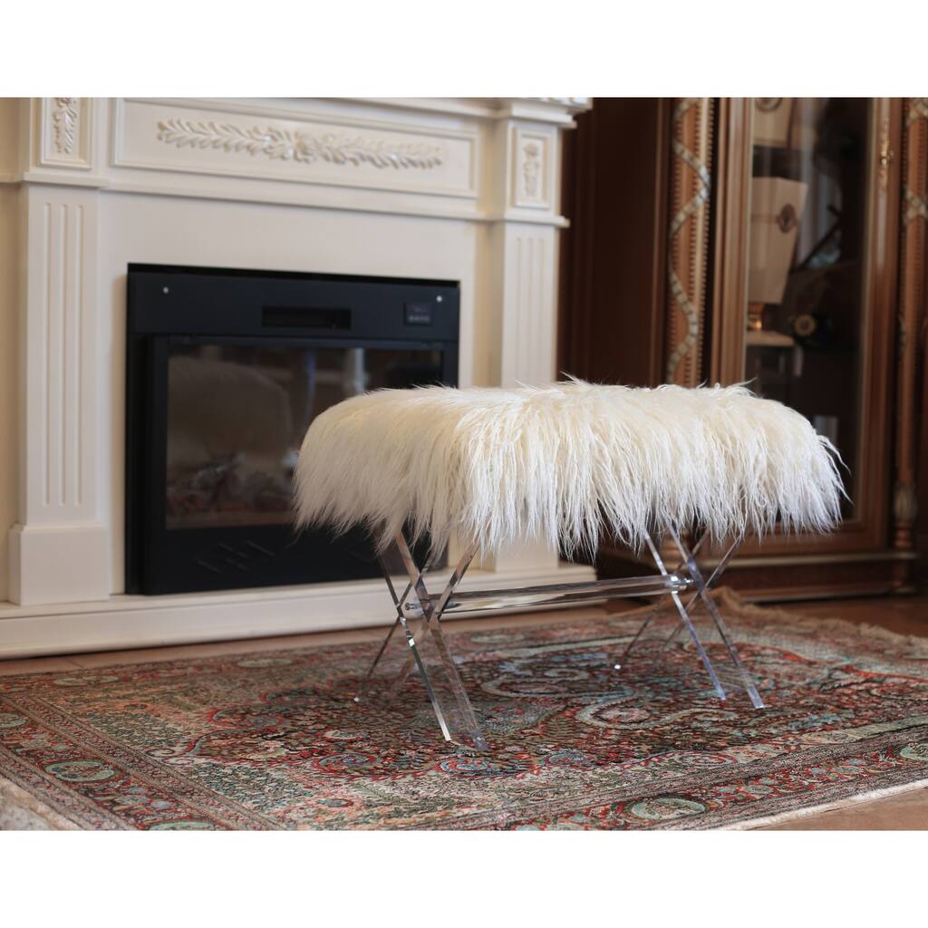 Best Quality Furniture Faux Fur X-Leg Ottoman Bench