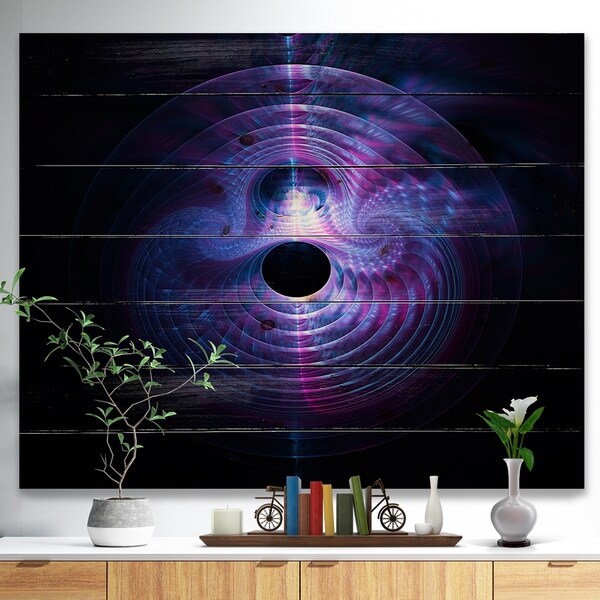 Designart 'Bright Blue Magical Lights' Abstract Print on Natural Pine Wood