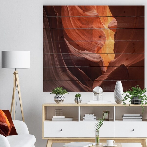 Designart 'Lower Antelope Slot Canyon' Canyon Print on Natural Pine Wood - Brown