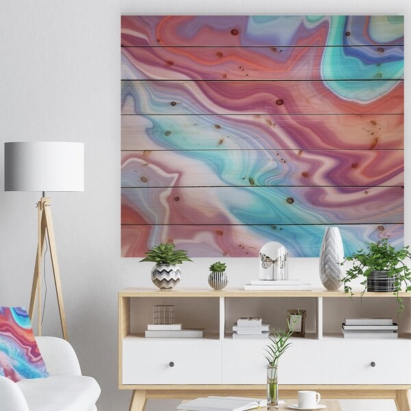 Designart 'Abstract Marbled Background' Abstract Print on Natural Pine Wood - Multi-color