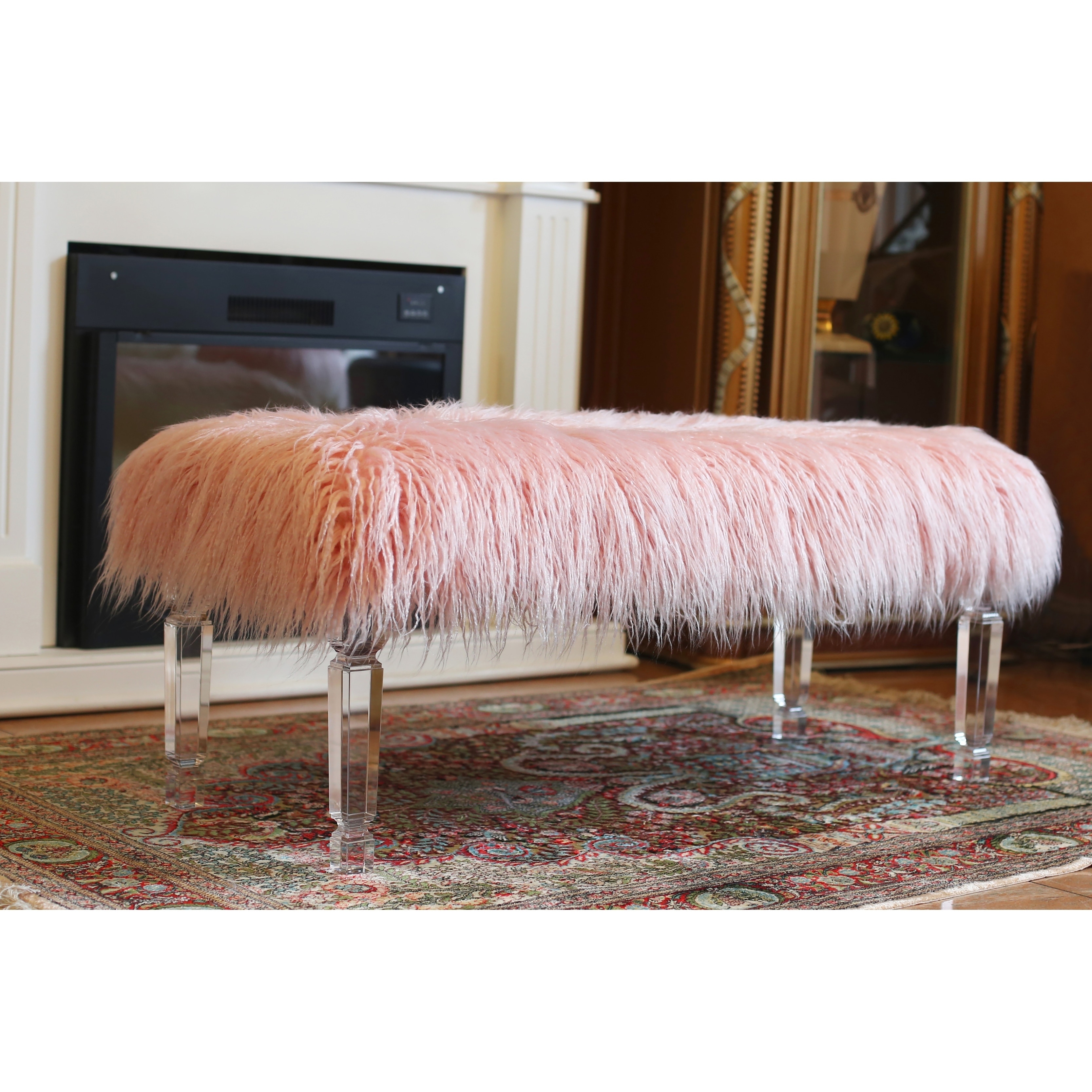 Best Quality Furniture Faux Fur Bench Overstock 23550897