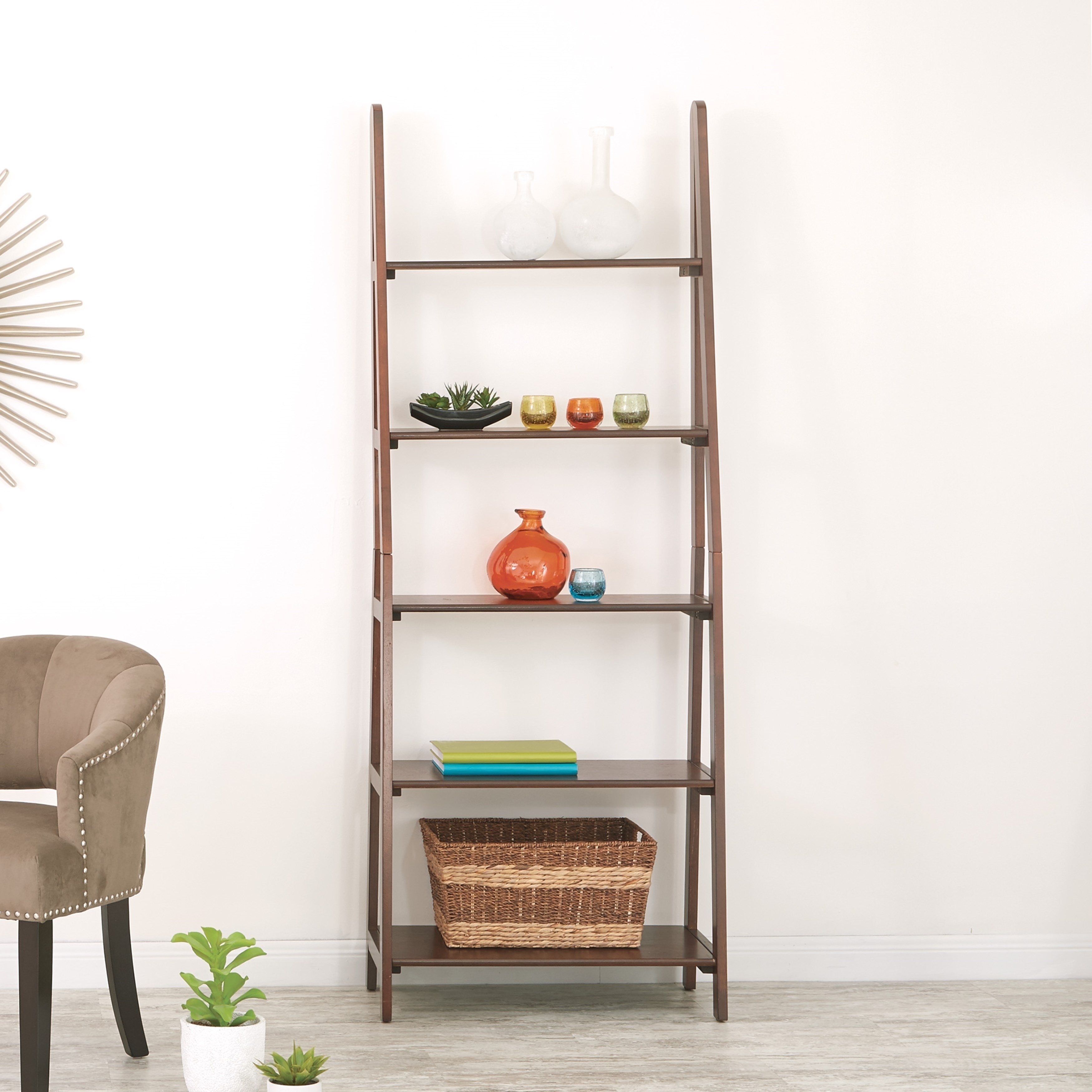 Shop Osp Home Furnishings Espresso Ladder Bookcase With 5 Storage