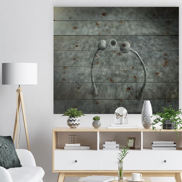 Designart 'Fungus on Leather Surface' Landscape Print on Natural Pine Wood - Multi-color