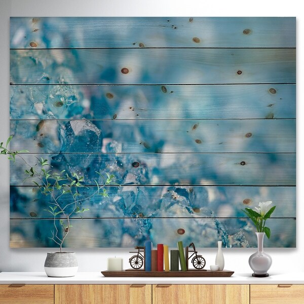 Designart 'Blue crystals Agate -Stone Print on Natural Pine Wood - Blue
