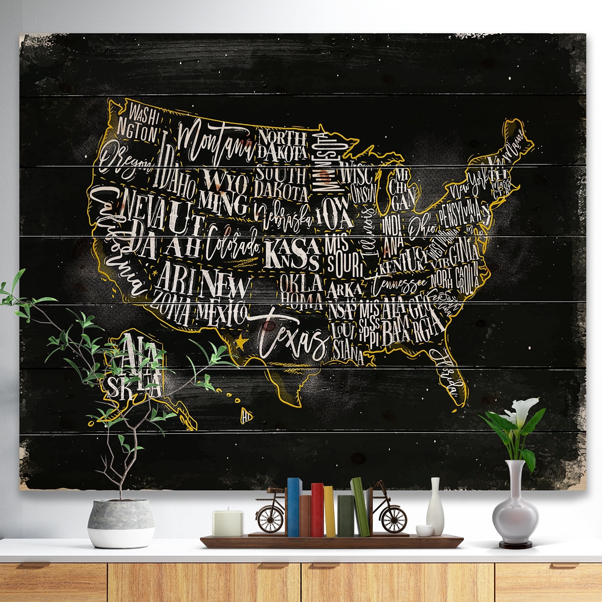 Shop Designart United States Chalk Yellow Vintage Map Maps