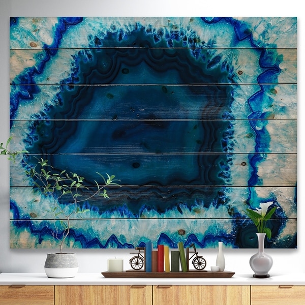 Designart 'Brazilian Thunder Egg' Abstract Print on Natural Pine Wood Print - Blue