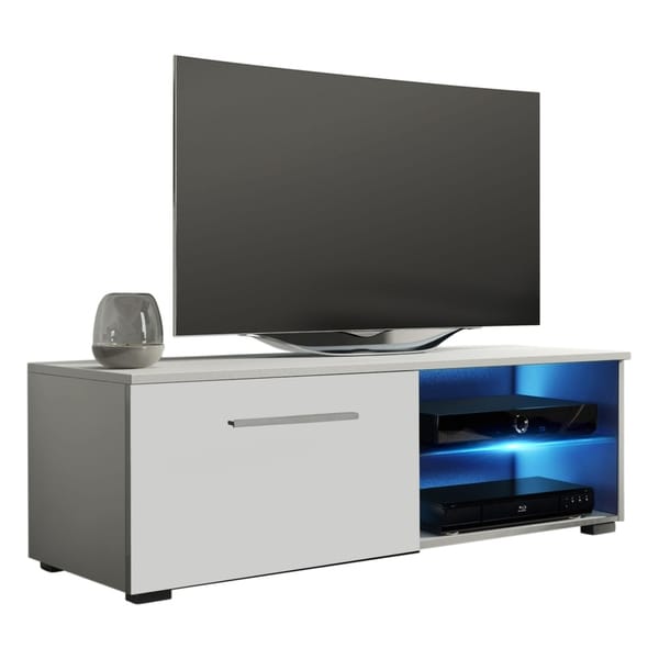 Moon 40.5"-81" TV Stand Matte Body High Gloss Doors with 16 Color LEDs