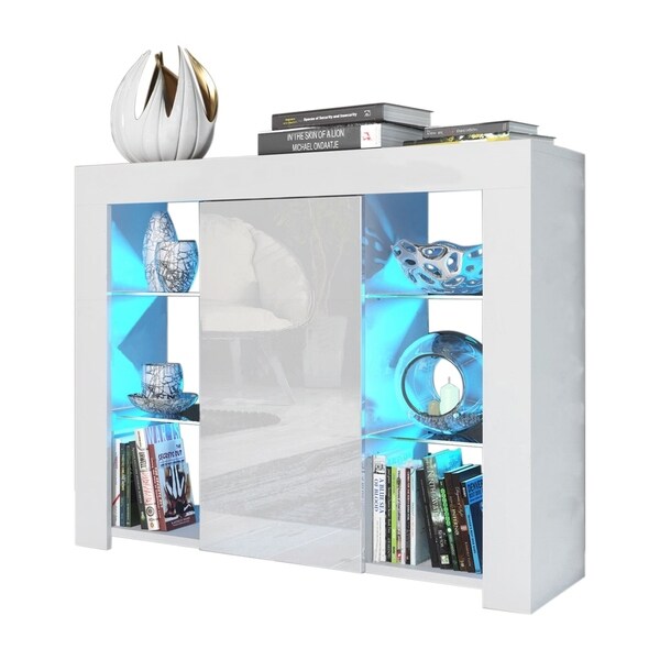 Milano 38" Sideboard 1D4S Matte Body High Gloss Doors with 16 Color LEDs