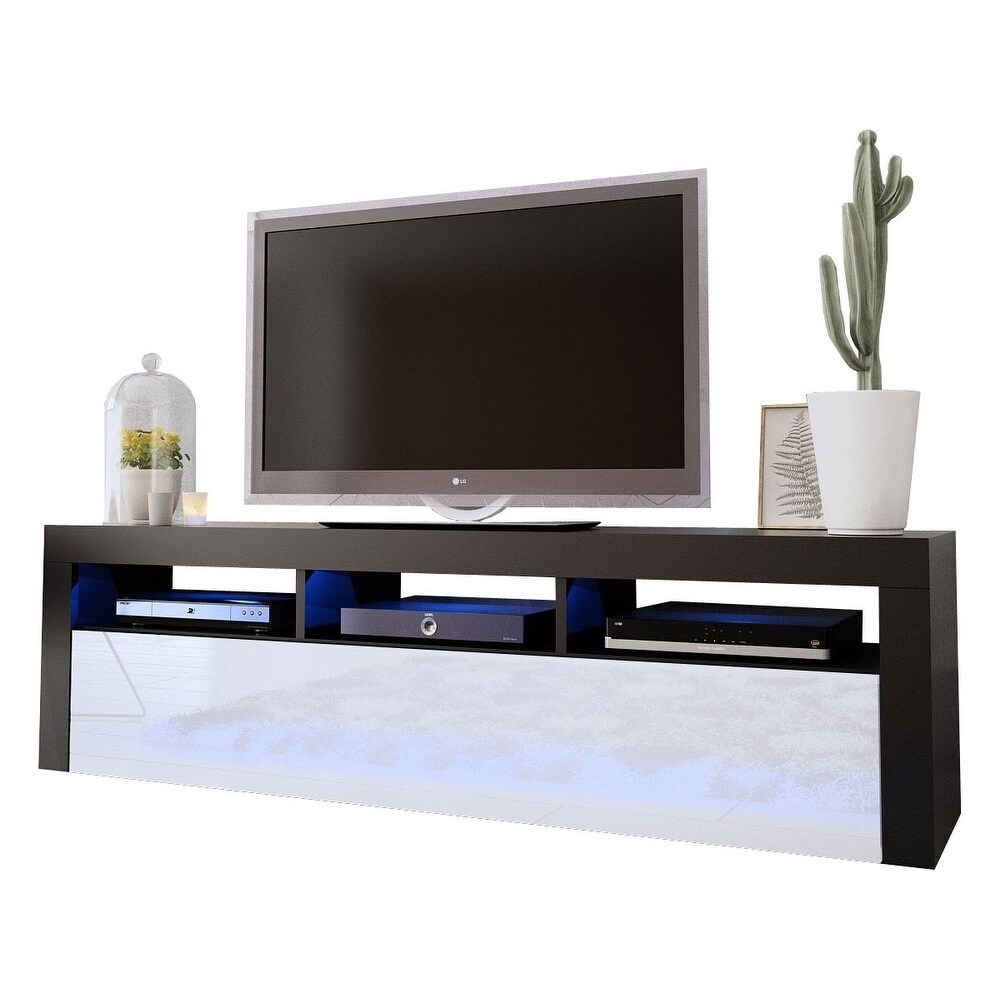 40 x 160 x 35 cm TV Stand with 2 Drop-Down Doors VIVALDI Slant Floating Wall Unit TV with LED Perfect for Living Room Storage Spaces for TV Equipment Black Matt and Black Gloss 63,93 lbs 