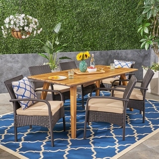 Durham Acacia Wood 7 Piece Patio Dining Set with Cushions