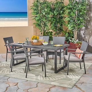 Garner Outdoor 6-Seater Acacia Wood Dining Set with Wicker Chairs by Christopher Knight Home
