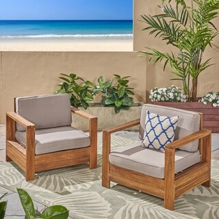 Christopher Knight Home Devon Outdoor Acacia Wood Club Chairs Set Of 2 By Christopher Knight Home Brushed Brown Patina Light Gray Cushion From Overstock Com Daily Mail