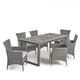 Moralis Outdoor 6-Seater Acacia Wood Dining Set with Wicker Chairs by Christopher Knight Home - Thumbnail 2