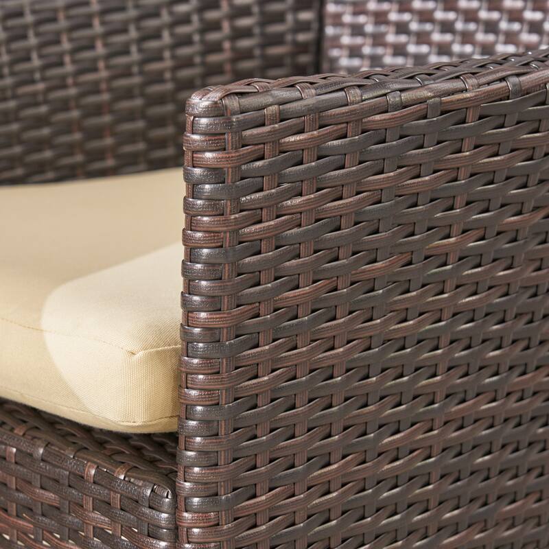 Moralis Outdoor 6-Seater Acacia Wood Dining Set with Wicker Chairs by Christopher Knight Home