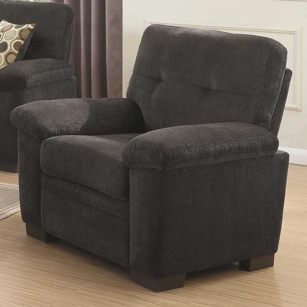 Benzara Transitional Micro Velvet Fabric/Wood Chair With Cushioned Armrest, Dark Gray
