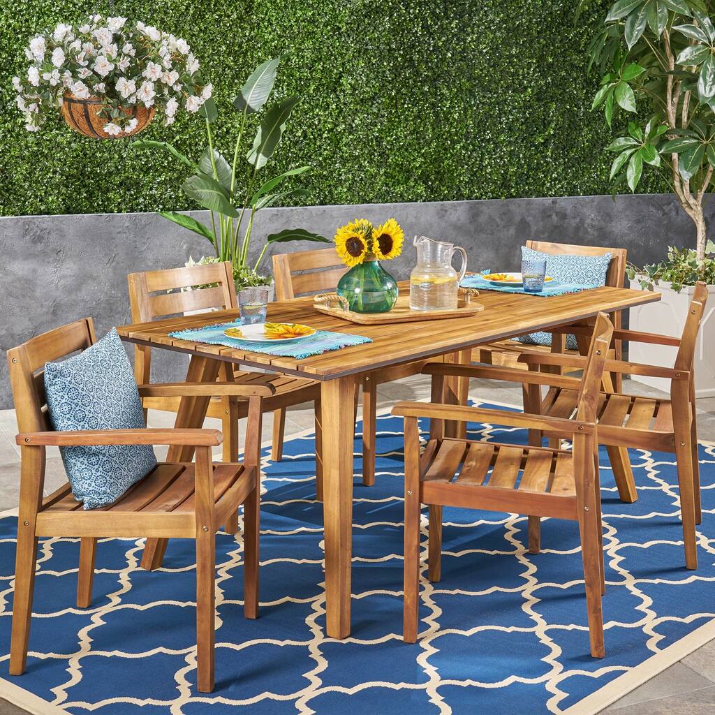Graham Outdoor 7 Piece Acacia Wood Dining Set by Christopher Knight Home