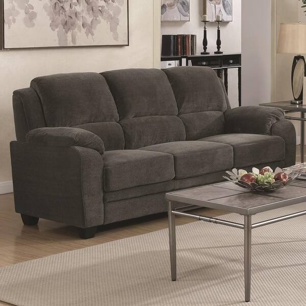 Transitional Wood Chenille Sofa With Cushioned Armrests Chenille Sofa With Cushioned Armrests