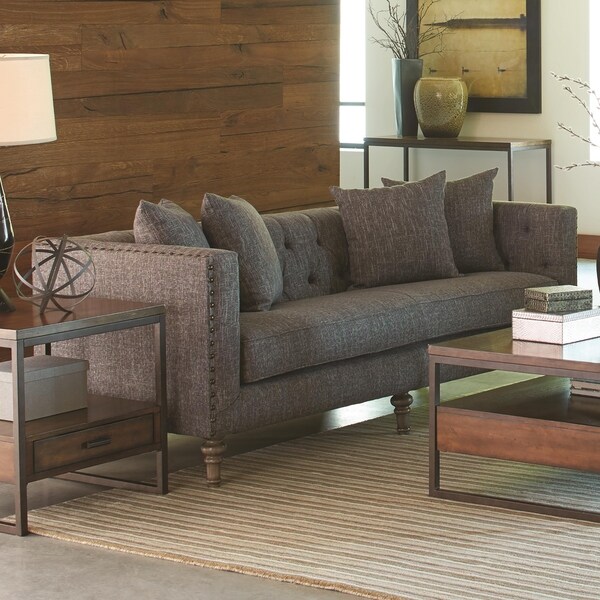 Contemporary Linen Like Fabric Wood Sofa With Tufted Seat Contemporary Linen Like Fabric Wood Sofa With Tufted Seat Back Weathered Gray On Free Shipping Today 23553840