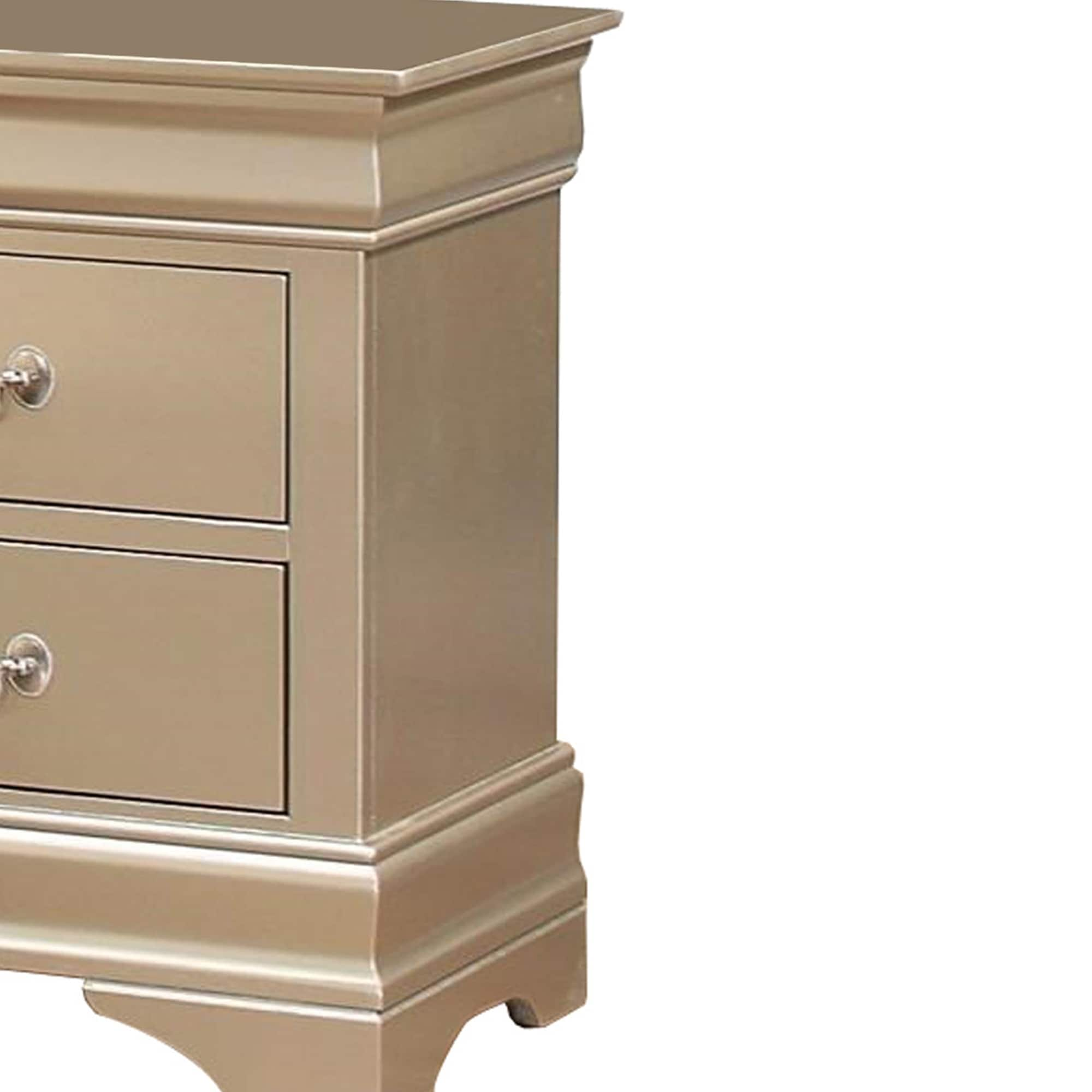 Shop Wooden 2 Drawer Nightstand With Bail Handles Champagne Gold Overstock 23553855