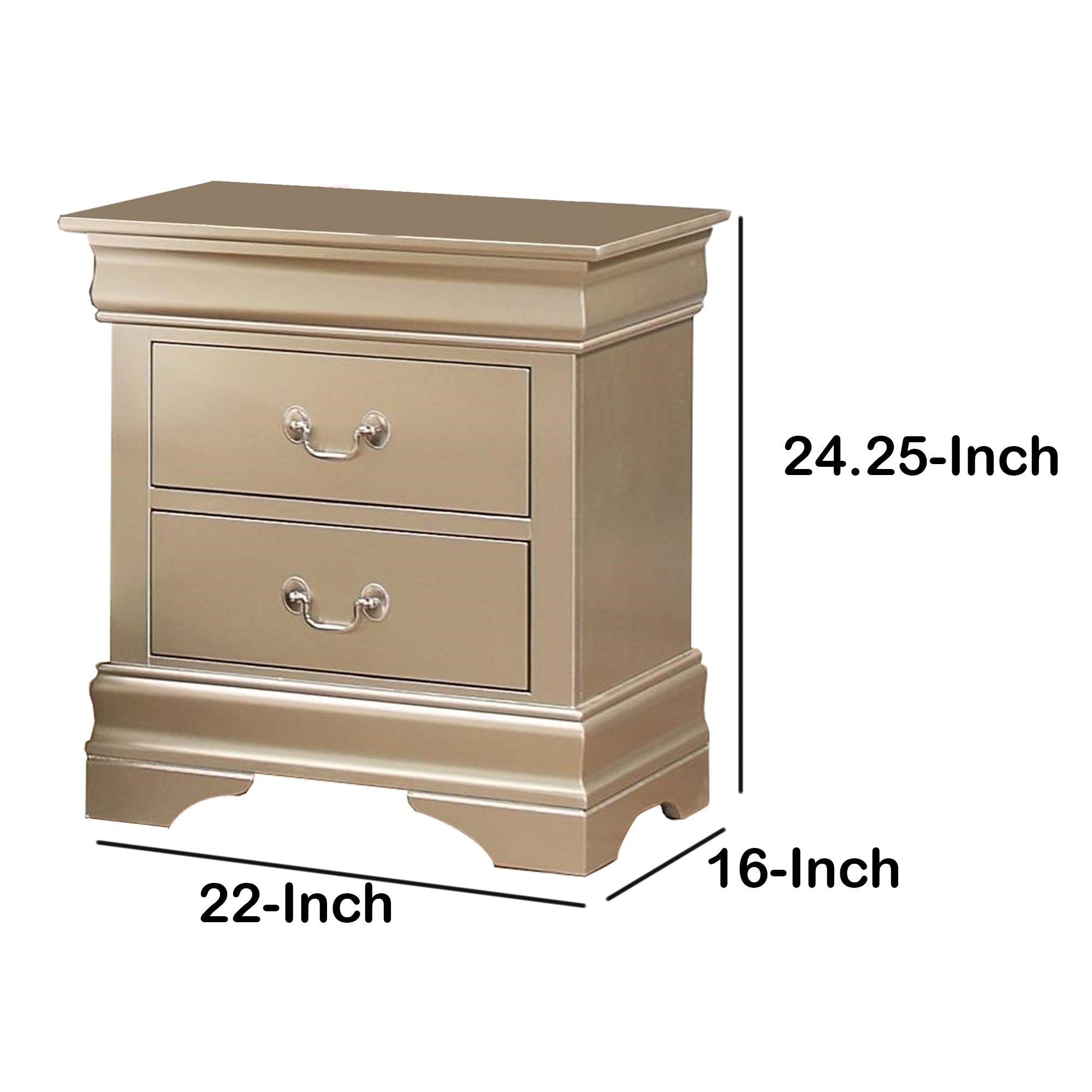 Shop Wooden 2 Drawer Nightstand With Bail Handles Champagne Gold Overstock 23553855