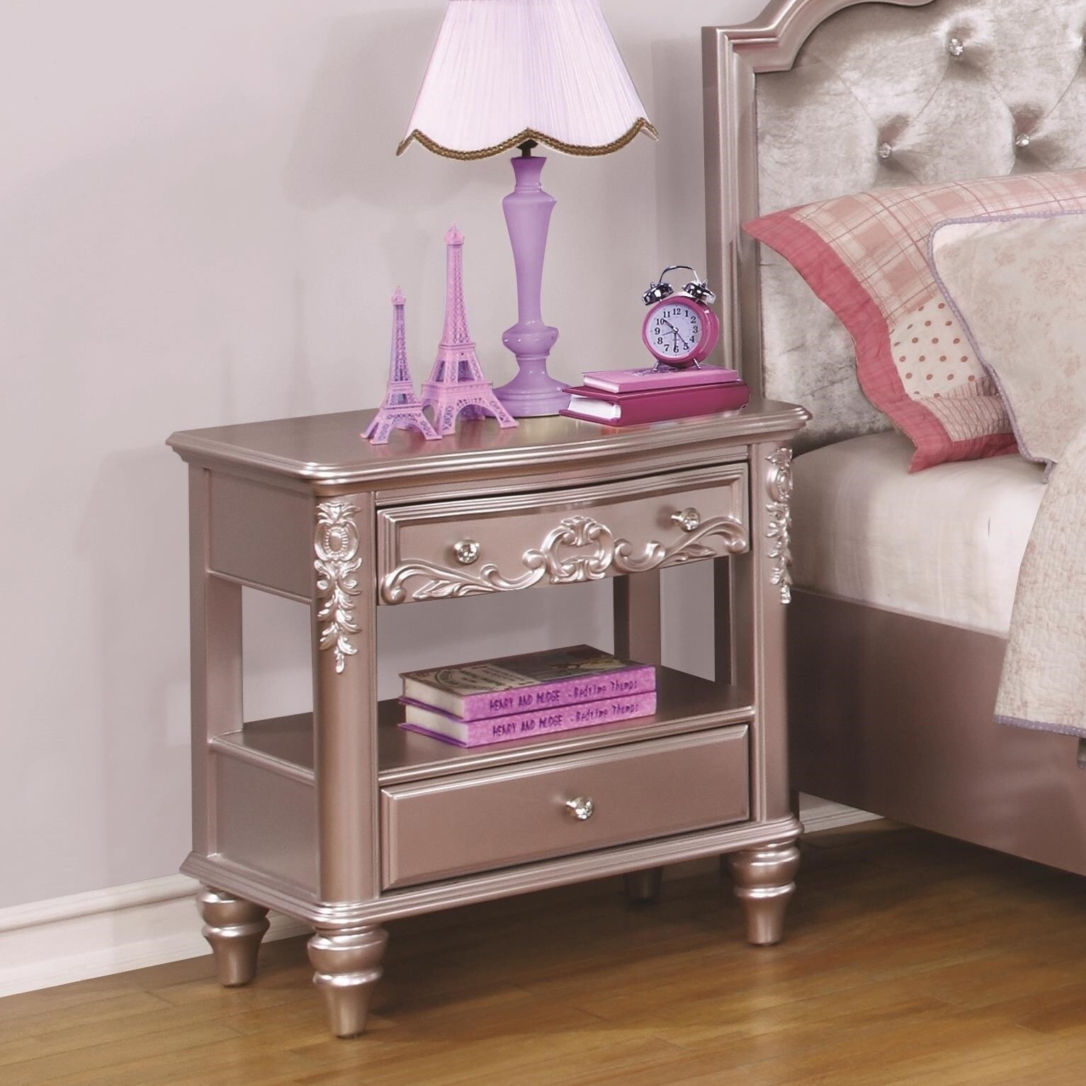 Shop Wooden Carved Nightstand With 2 Drawers Purple On Sale Overstock 23553857