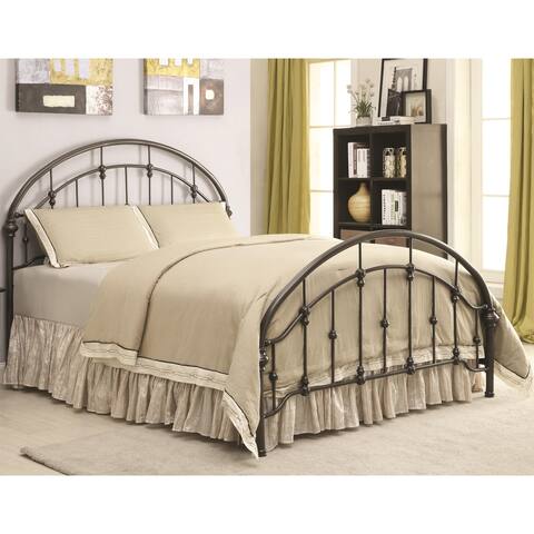 Metallic Eastern King Size Bed with Double Arched Headboard & Footboard, Dark Bronze