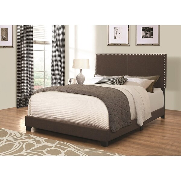 Shop Fabric Upholstered California King Size Platform Bed with Nail Head Trim, Brown - On Sale ...