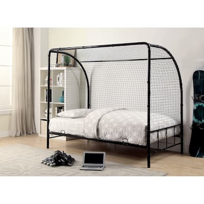 Metal Twin Size Soccer Goal Bed with Real Nylon Net, Black
