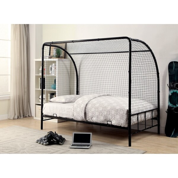 Metal Twin Size Soccer Goal Bed with Real Nylon Net, Black