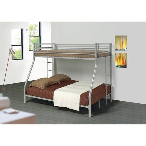 Metal Twin Over Full Bunk Bed With Full Length Guard Rails, Silver