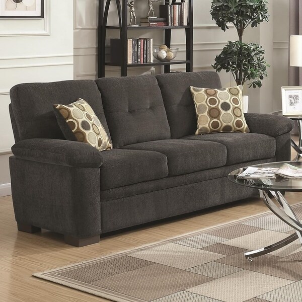 Transitional Micro Velvet Fabric Wood Sofa With Padded Transitional Micro Velvet Fabric Wood Sofa With Padded Armrests Dark Gray