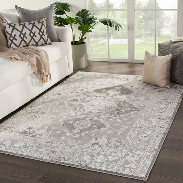 Shreve Medallion White/ Gray Area Rug - 5' x 7'6"