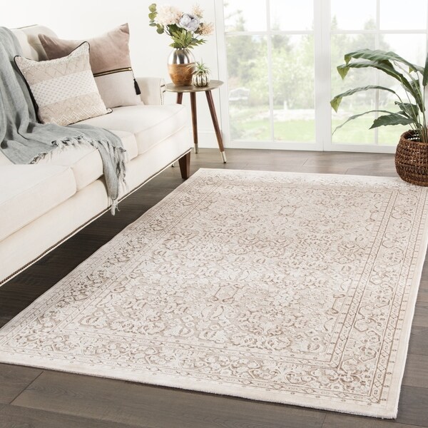 Bristol Damask Tan/ Ivory Area Rug - 5' x 7'6"