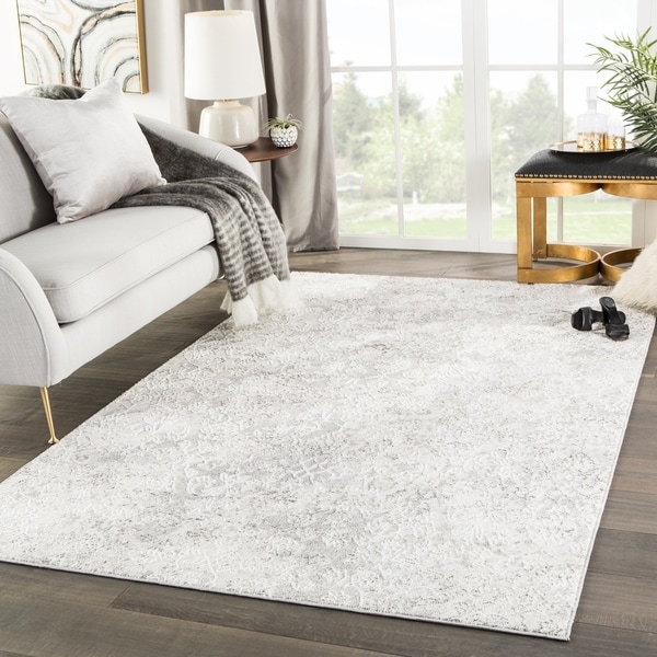 Shop Monroy Damask White/ Light Gray Runner Rug - 2&#39;6&quot;x8&#39; Runner - On Sale - Free Shipping Today ...