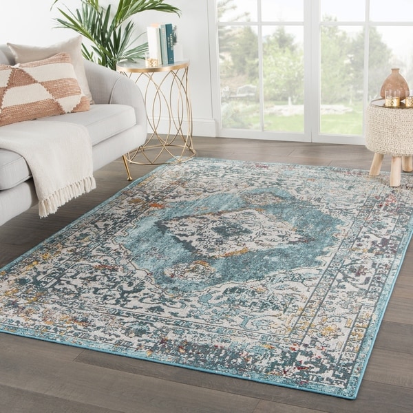 Shop The Curated Nomad Eugenia Medallion Teal/Gold Area Rug 5'3" x 7