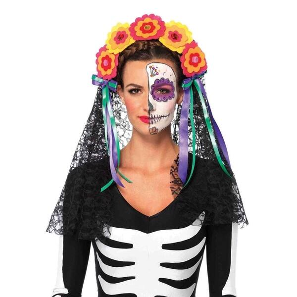 Shop Leg Avenue Women S Day Of The Dead Flower Headband With Lace Veil Costume Accessory Multicolor O S Multicolor Overstock 23555616