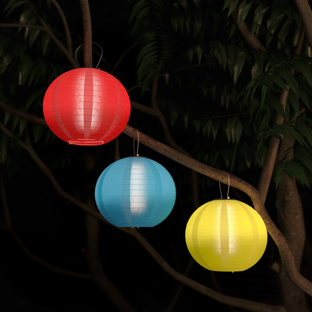 Chinese Lanterns Solar Powered LED Bulbs Pure Garden Set of 3