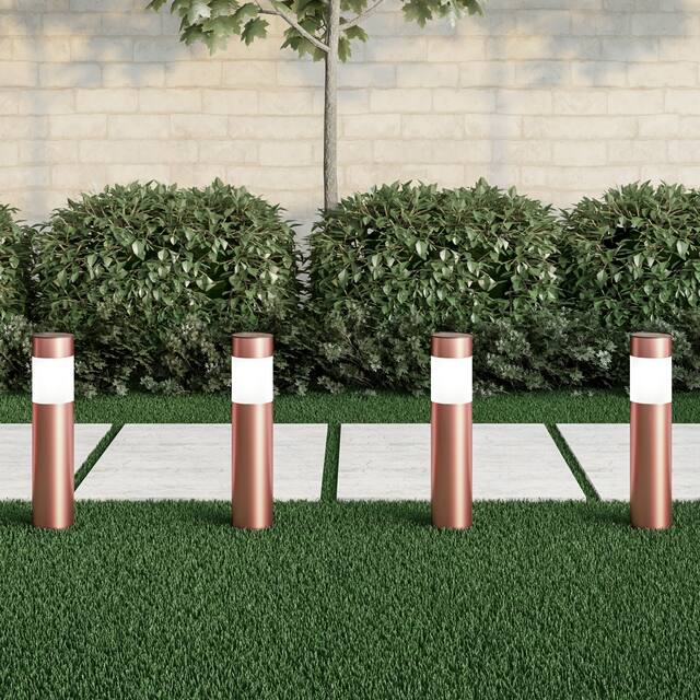 Solar Path Bollard Lights, Set of 6 15" Stainless Steel Pure Garden