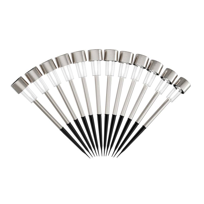 Solar Path Lights 12.2" Stainless Steel Set of 12 Pure Garden - N/A