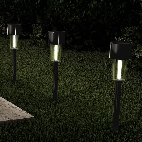 slide 2 of 21, Solar Path Lights 12.2" Stainless Steel Set of 12 Pure Garden Black - Rust Resistant/Solar Lights/Dusk to Dawn Lights - Stainless Steel - Outdoor
