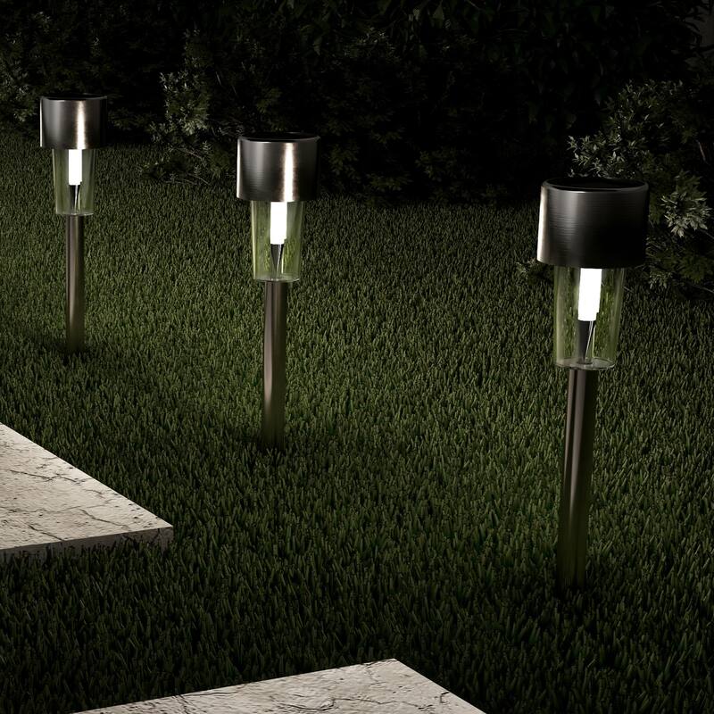 Solar Path Lights 12.2" Stainless Steel Set of 12 Pure Garden - N/A - Silver
