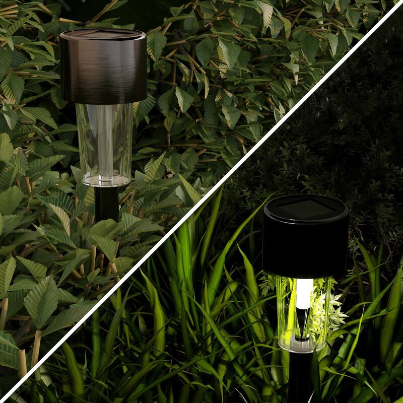 Solar Path Lights 12.2" Stainless Steel Set of 12 Pure Garden - N/A